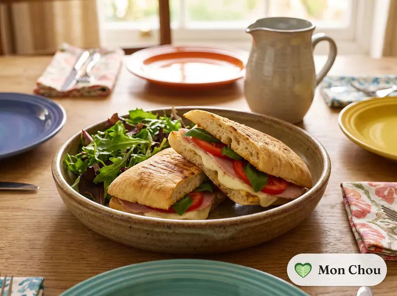 Paninis jambon mozzarella et salade