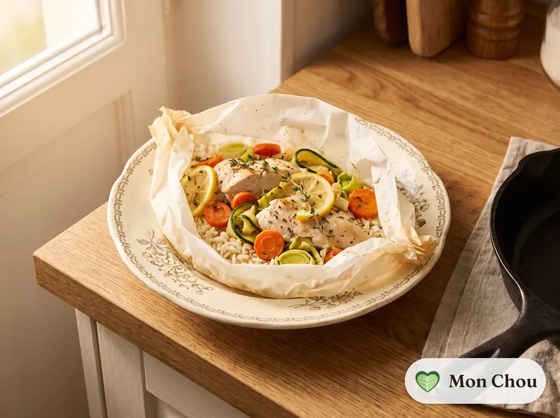 Papillotes de poulet aux légumes et riz