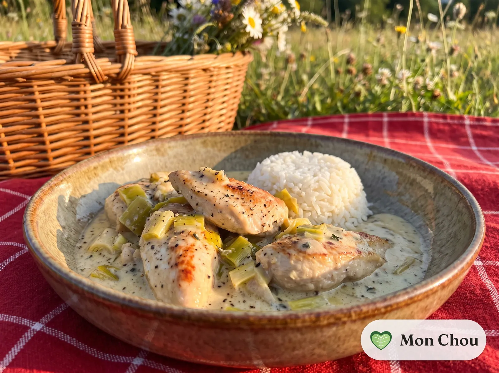 Chicken with creamy leeks and rice