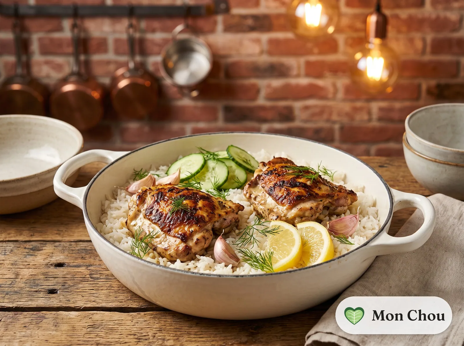 Poulet mariné au yaourt et citron, riz