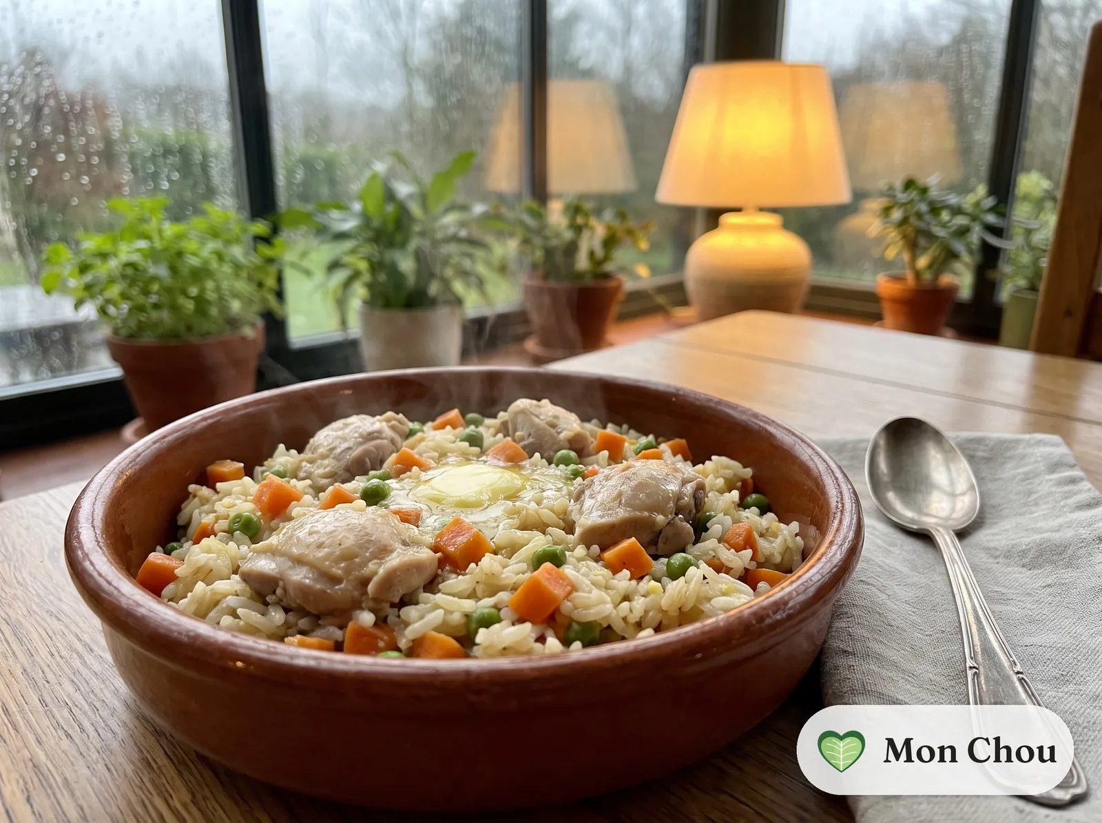 Riz pilaf au poulet et petits légumes
