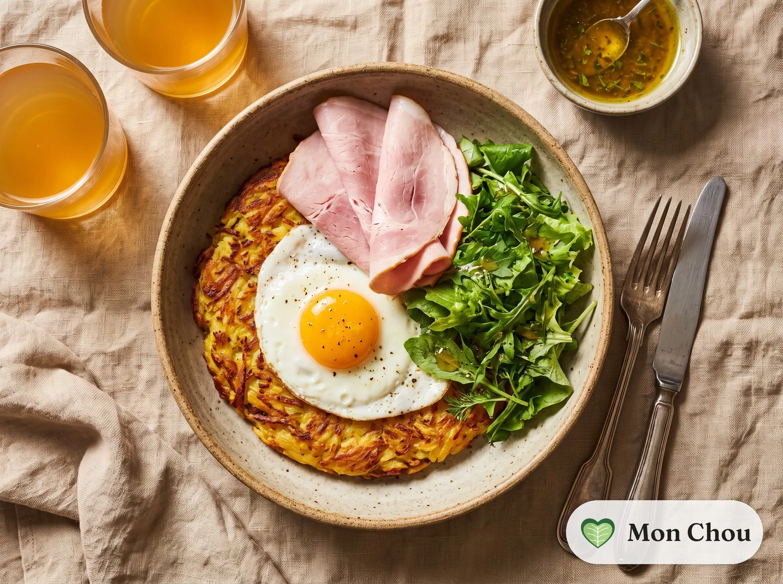 Rösti, jambon et salade