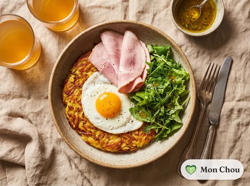 Rösti, jambon et salade