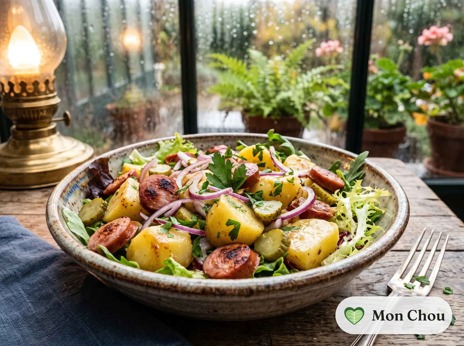 Salade tiède de pommes de terre et saucisses fumées