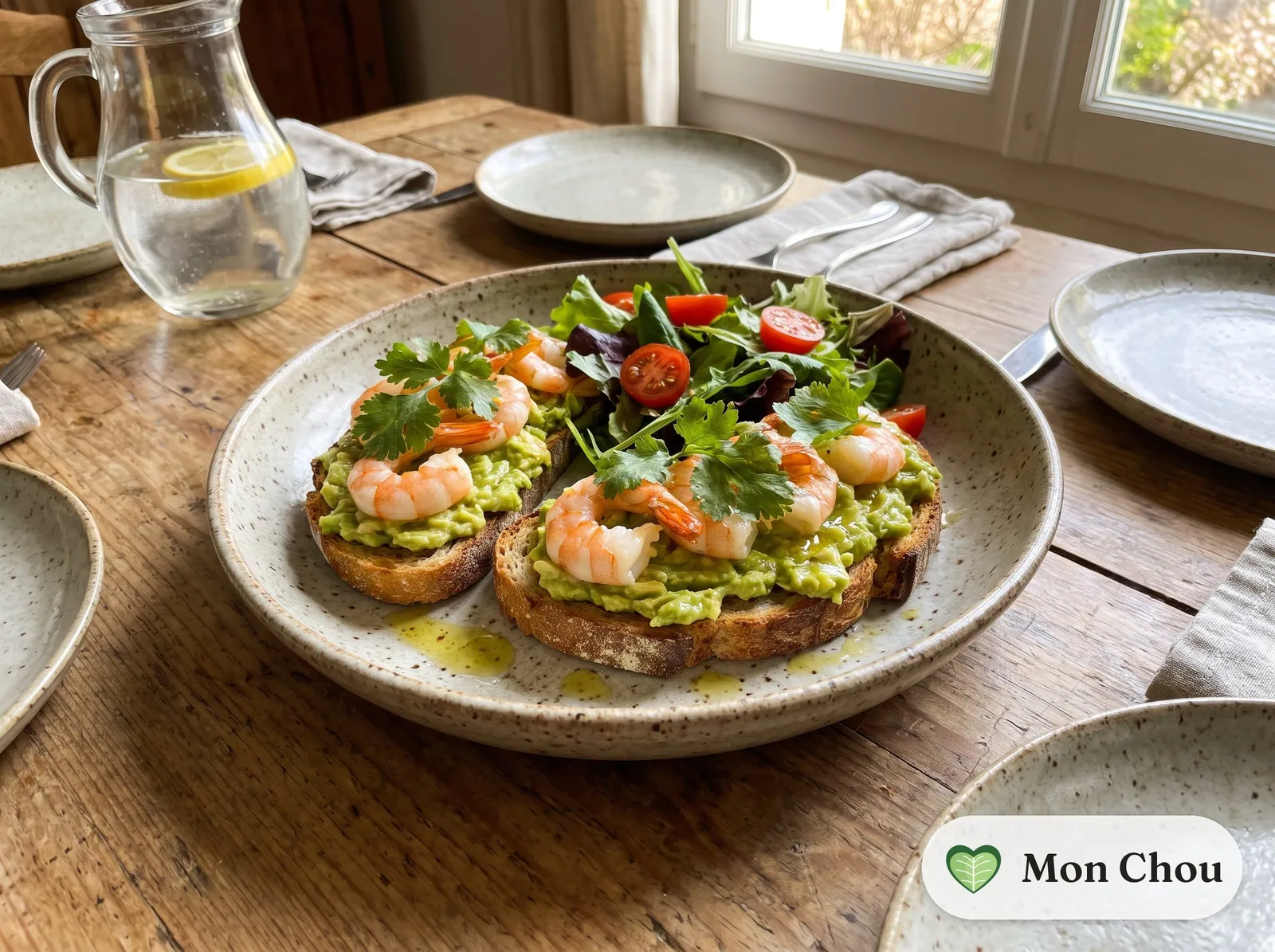 Tartines avocat crevettes et salade