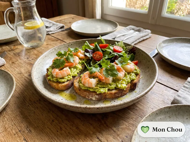 Tartines avocat crevettes et salade