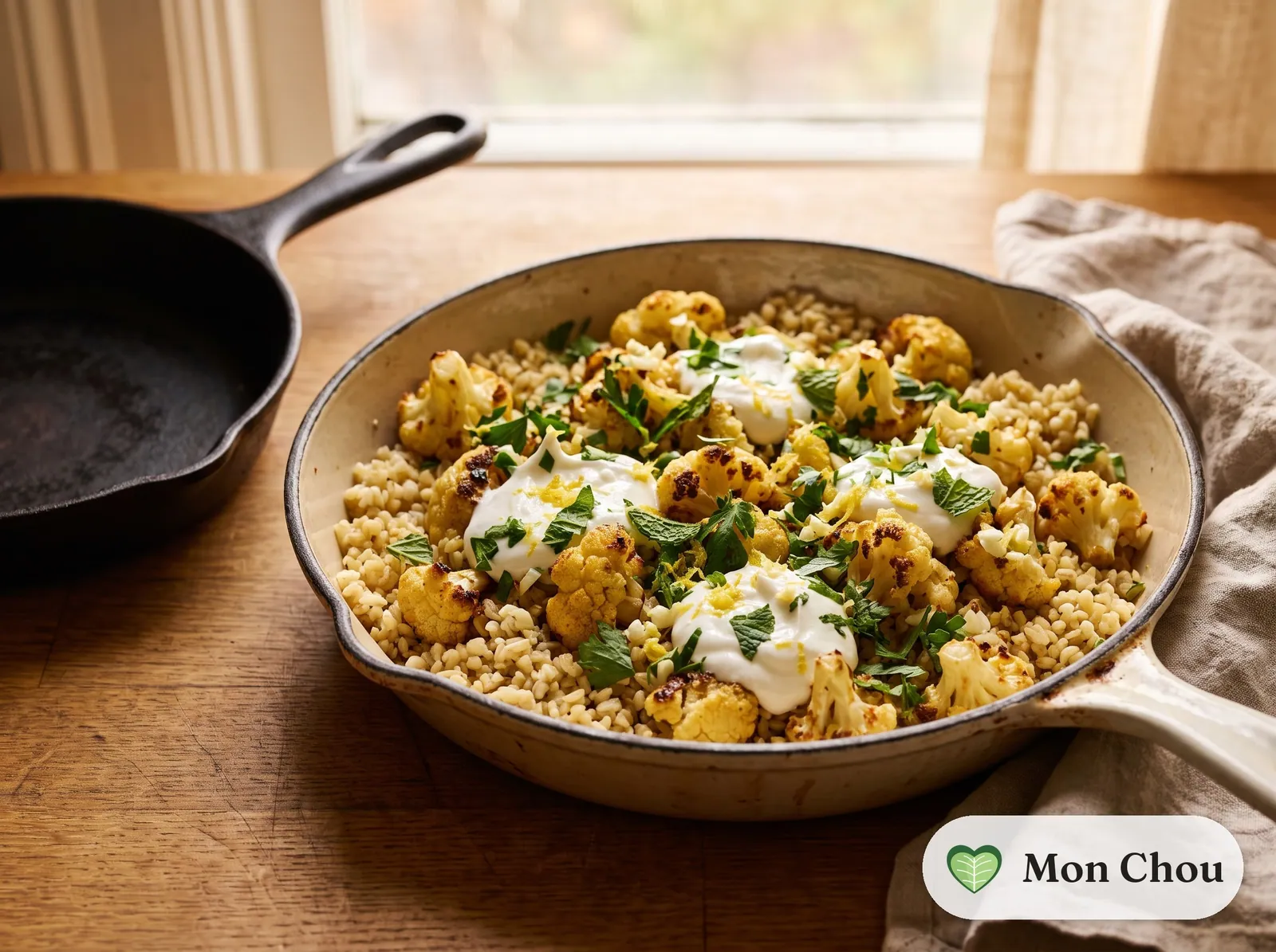 Whole Roasted Cauliflower with Herbed Bulgur
