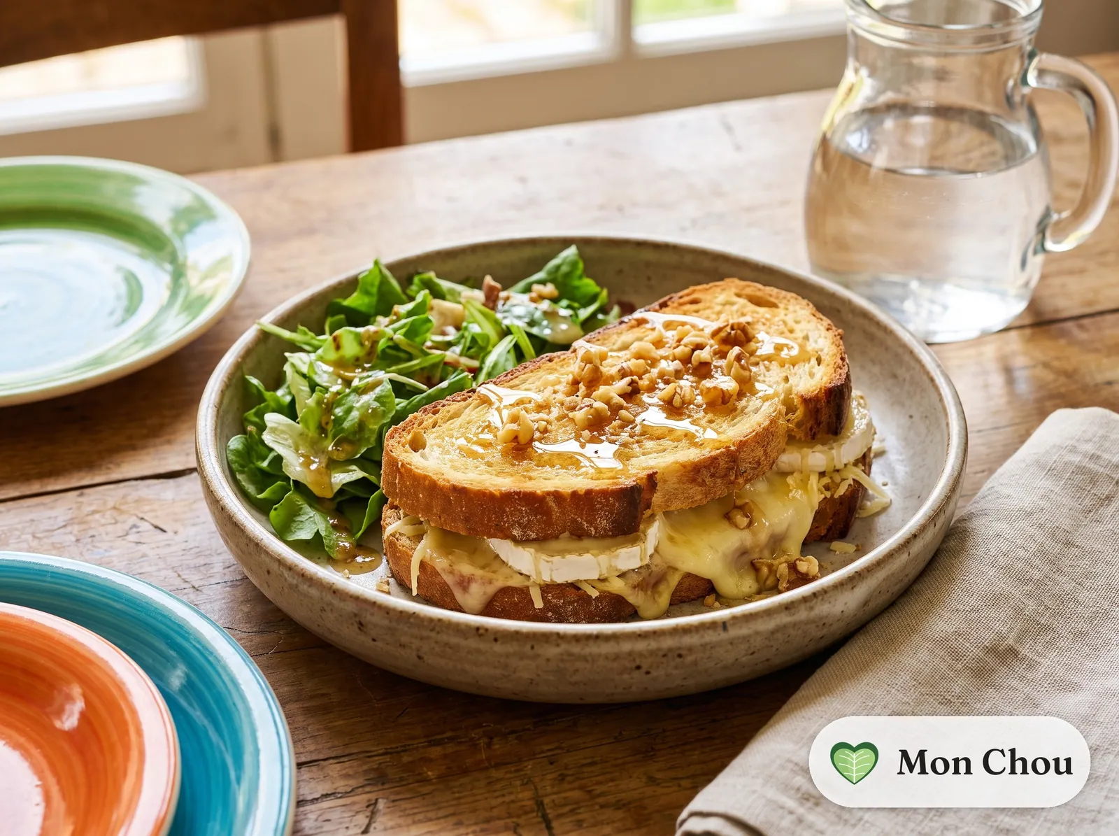 Croque au chèvre et miel, salade