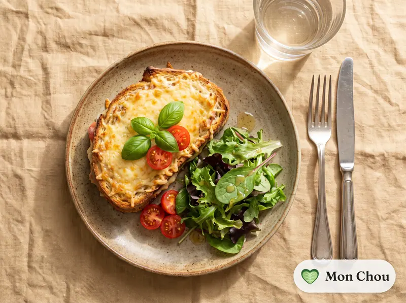 Croque au thon et tomate, salade
