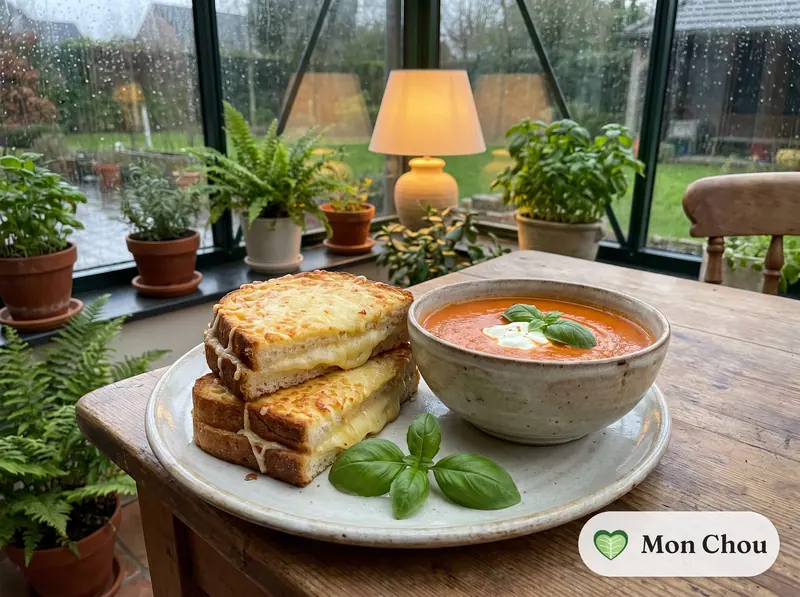 Croques au fromage et soupe de tomates