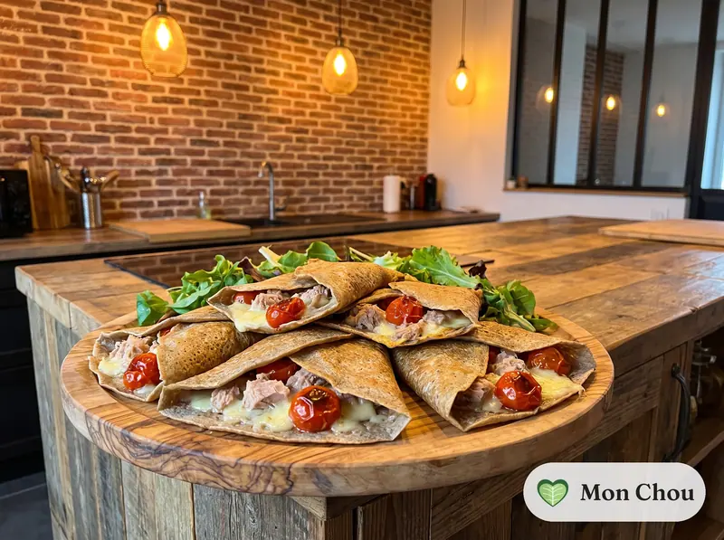Buckwheat galettes with tuna and tomato