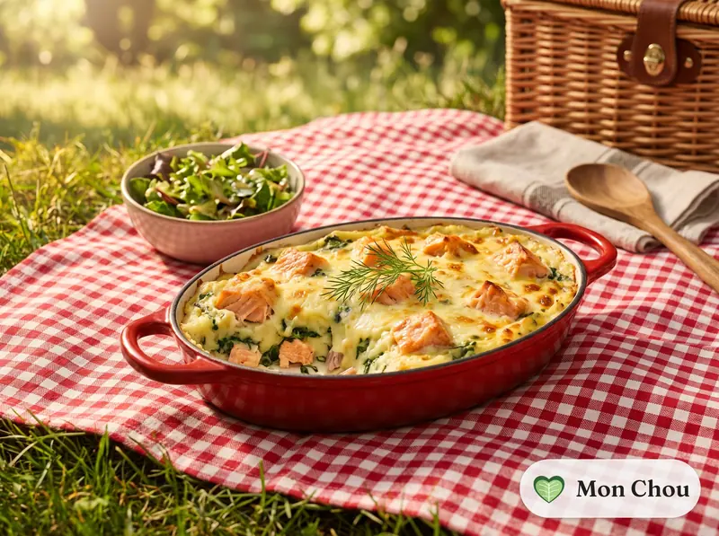 Parmentier de saumon et salade