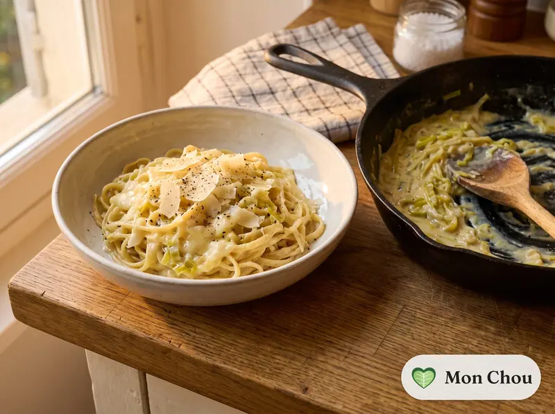 Pâtes à la fondue de poireaux et parmesan