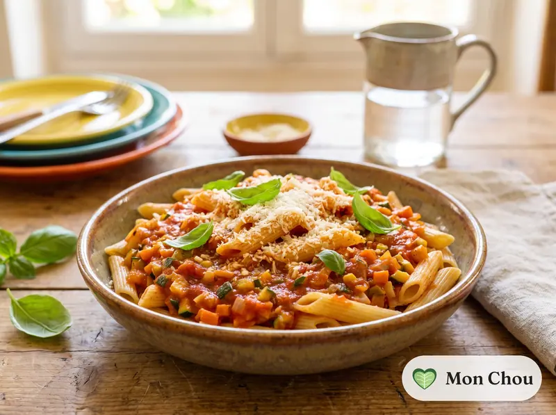 Pâtes à la sauce tomate aux légumes cachés