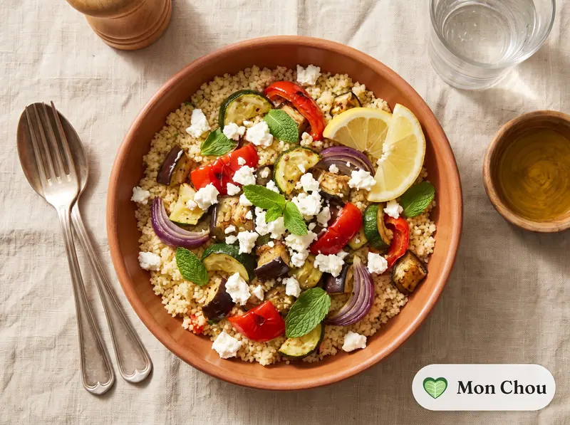 Semoule aux légumes rôtis et feta