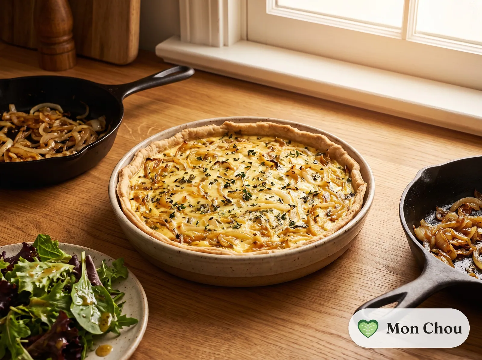 Zwiebelkuchen mit grünem Salat