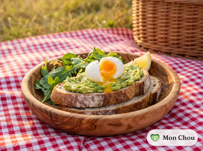 Tartines d&rsquo;avocat et œuf mollet, salade