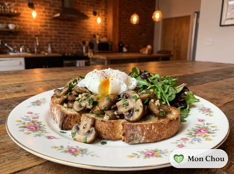 Tartines de champignons à l&rsquo;ail et œuf poché