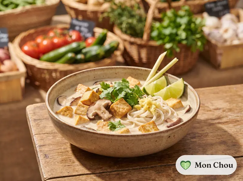 Bouillon coco au tofu et nouilles de riz