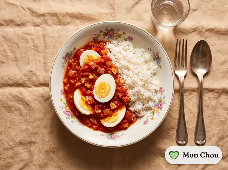 Œufs durs en sauce tomate et riz