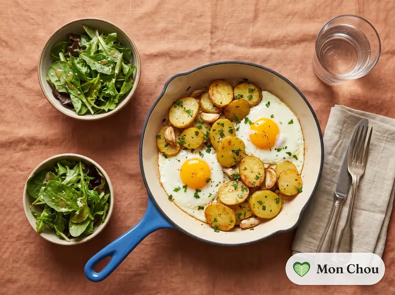 Œufs au plat et pommes de terre sautées