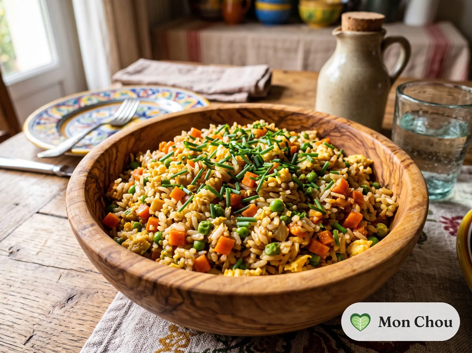 Riz sauté aux légumes et œuf