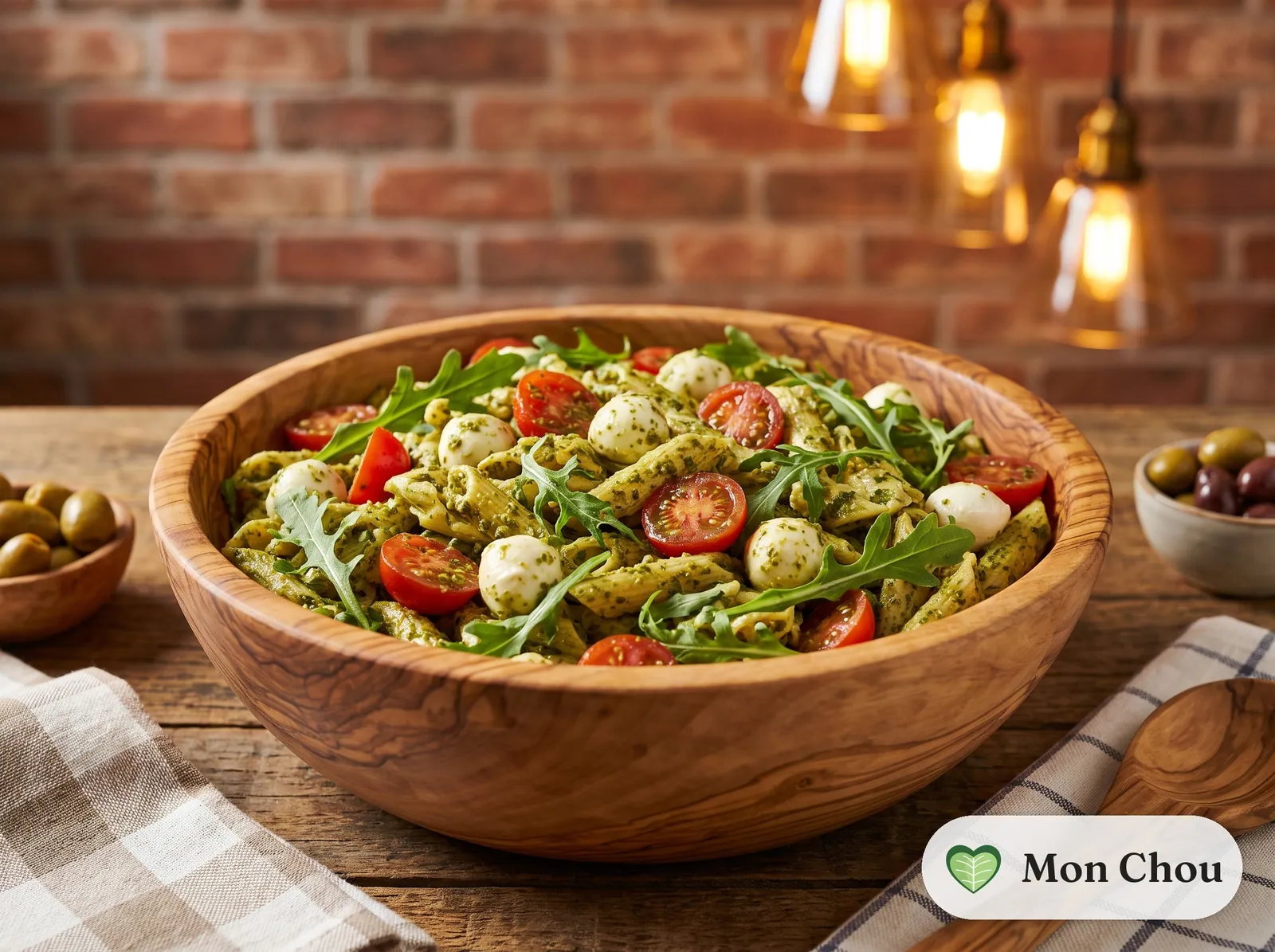 Salade de pâtes au pesto, tomates et mozzarella