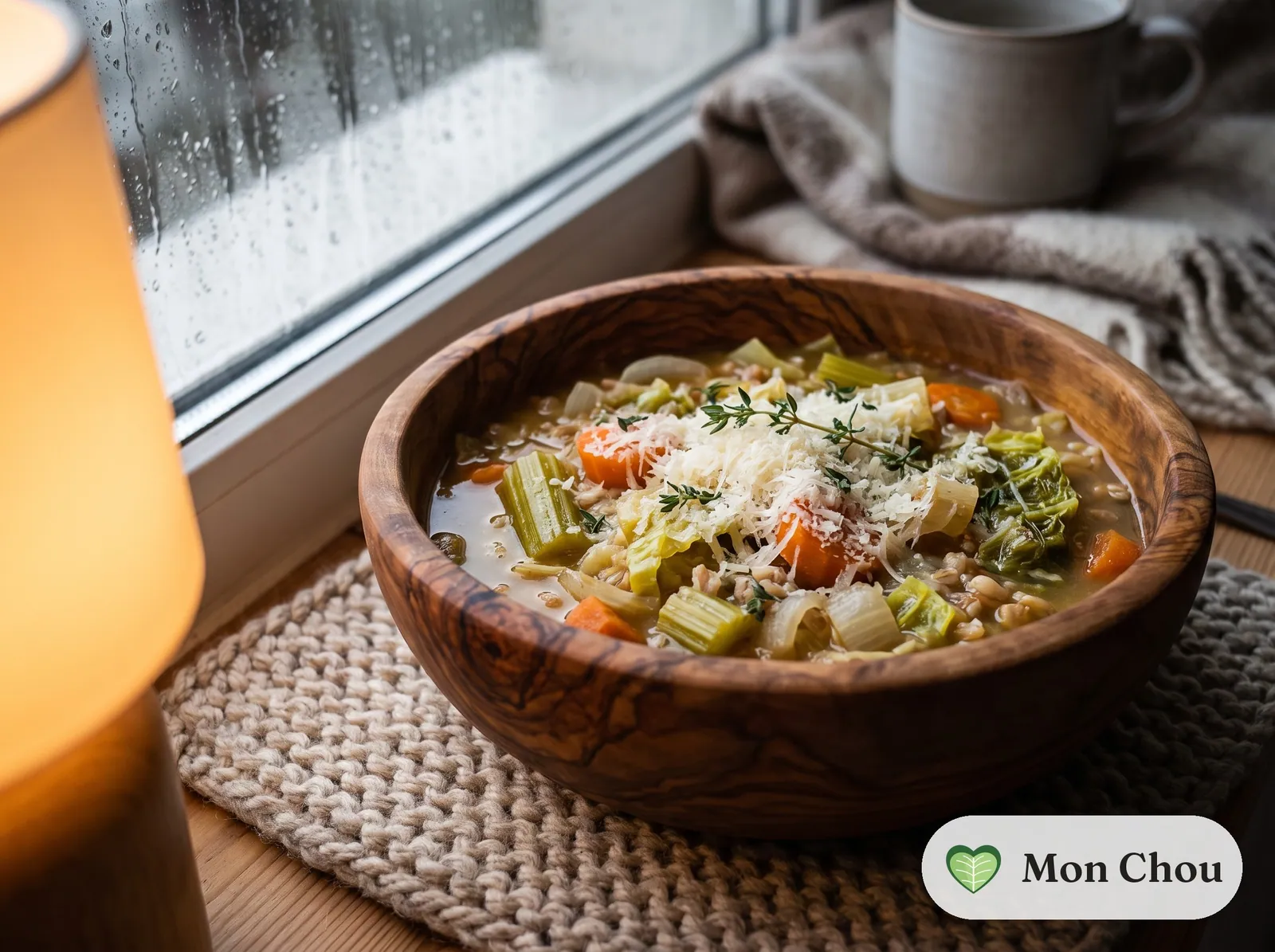 Dinkelsuppe mit Wintergemüse und Parmesan