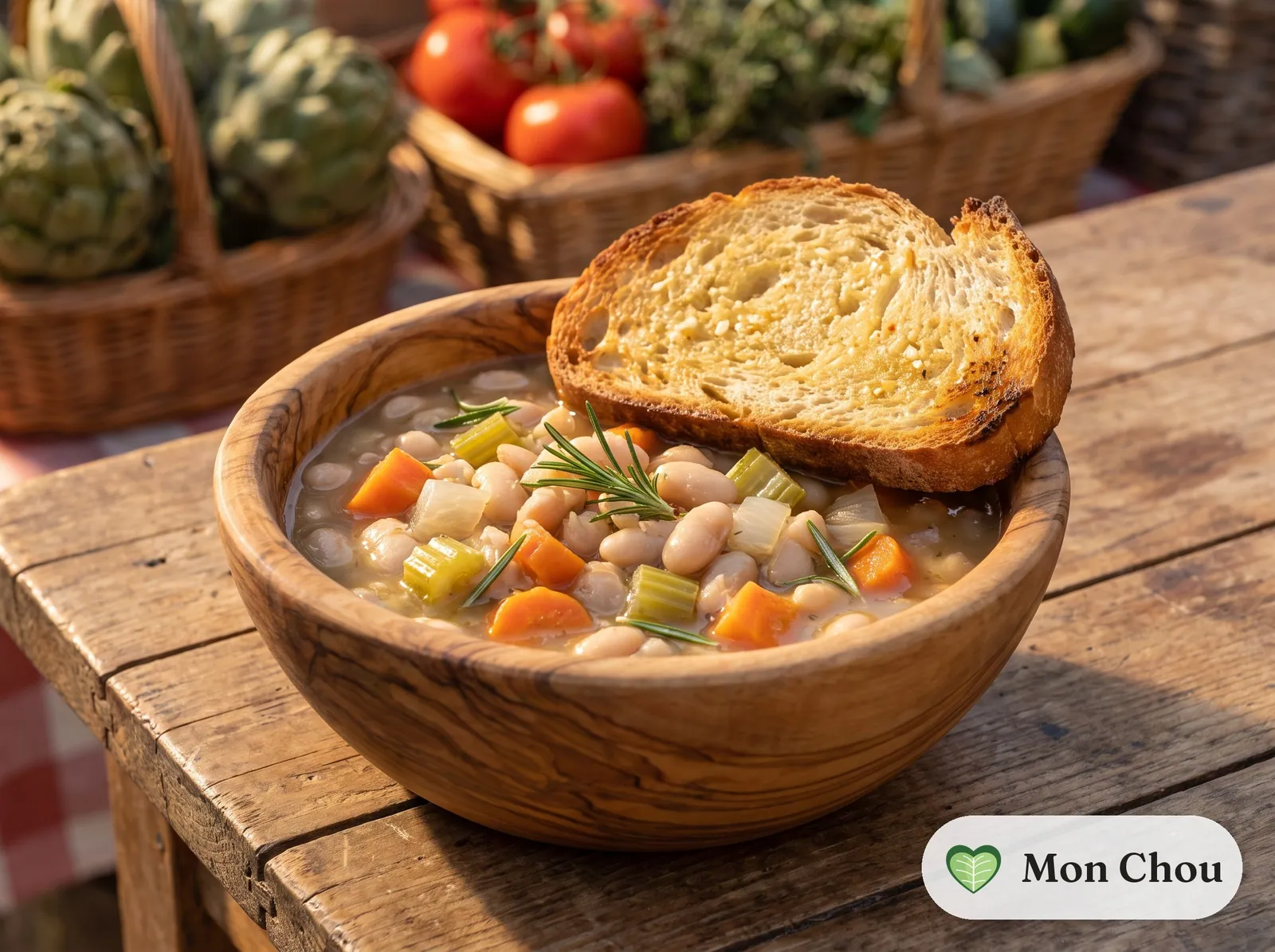 Soupe de haricots blancs au romarin et pain aillé