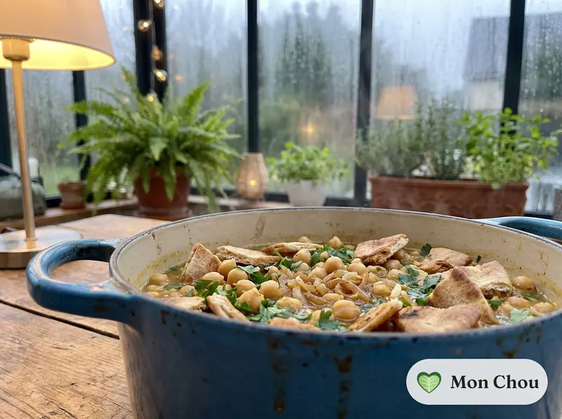 Soupe de pois chiches au cumin et pita grillé