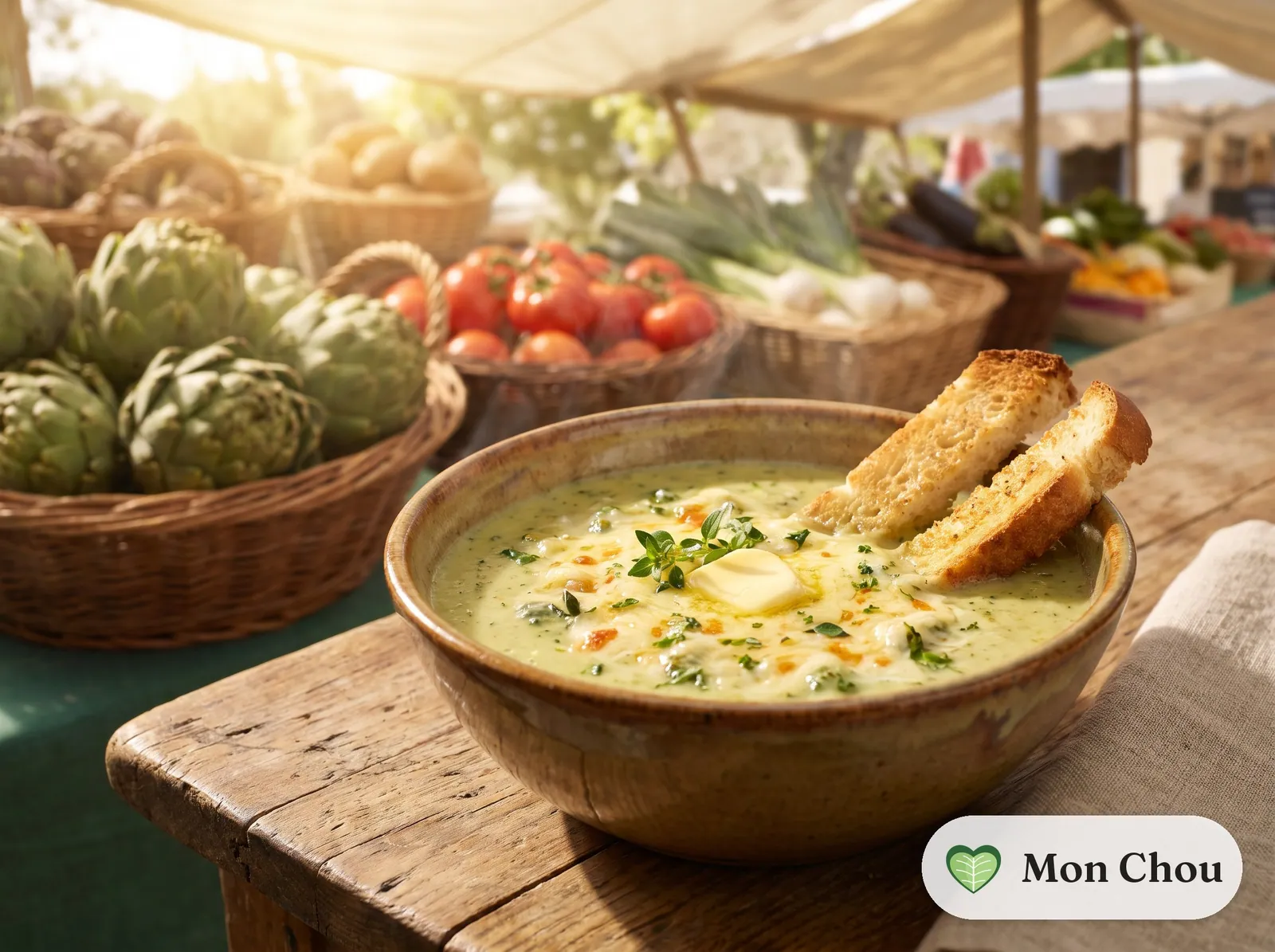Velouté de brocoli au fromage et mouillettes