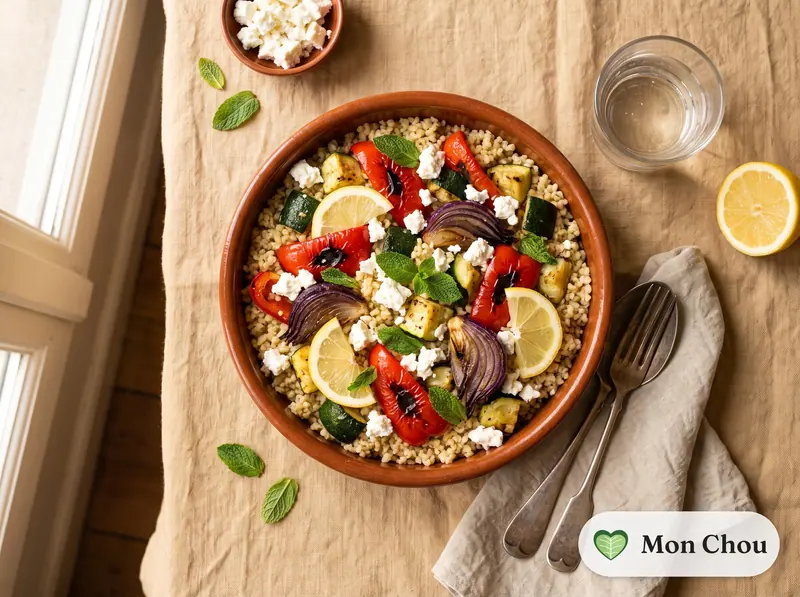Boulgour aux légumes rôtis et feta