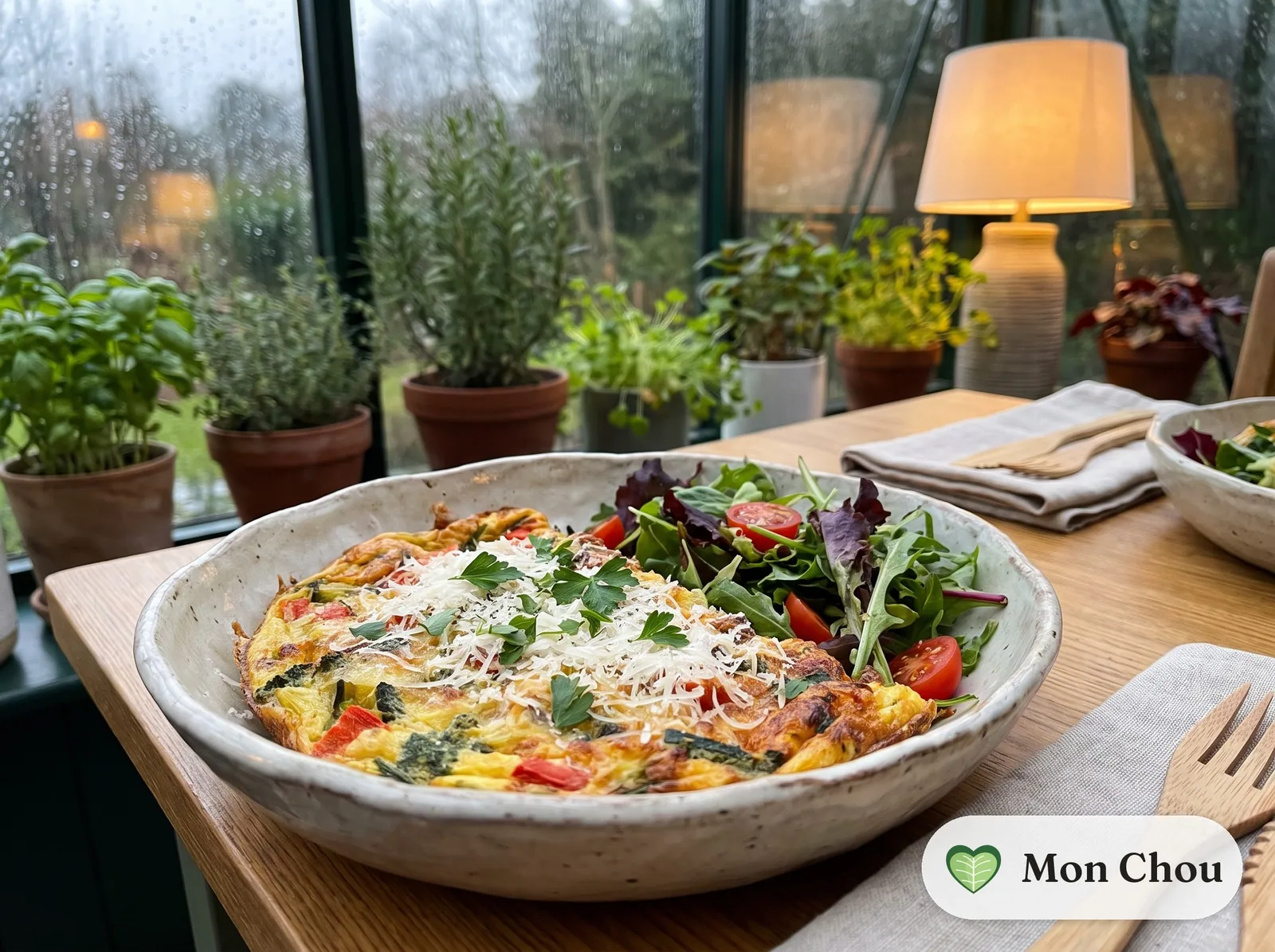 Frittata aux légumes de saison et salade