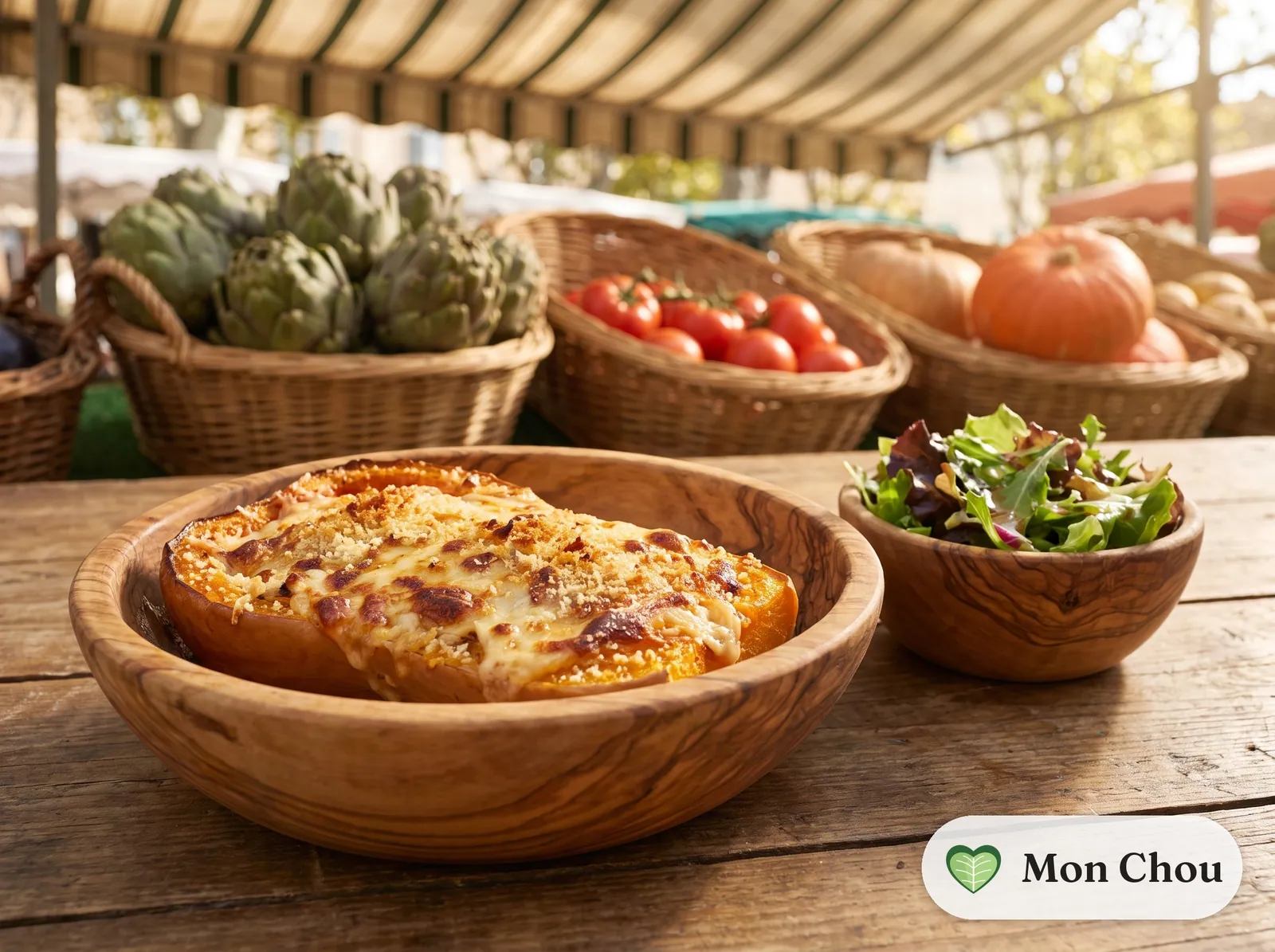 Gratin de courge au comté et salade