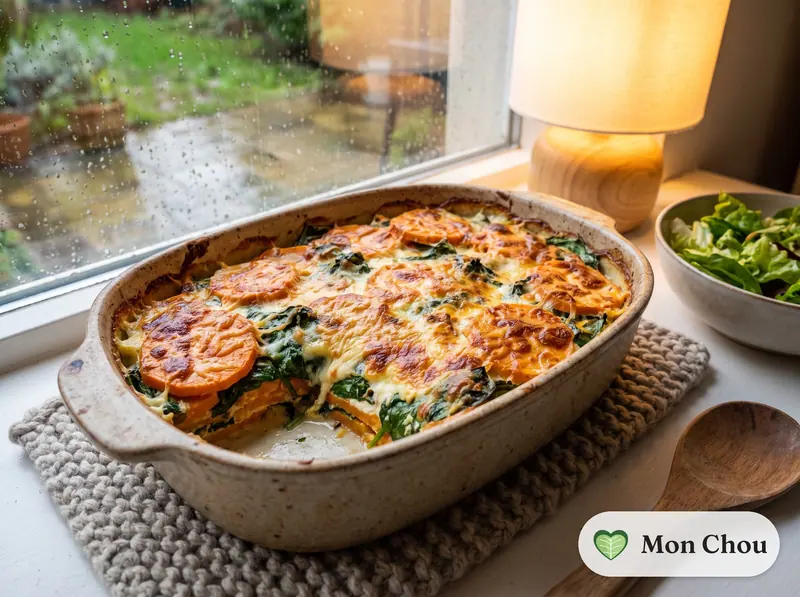 Gratin de patates douces et épinards