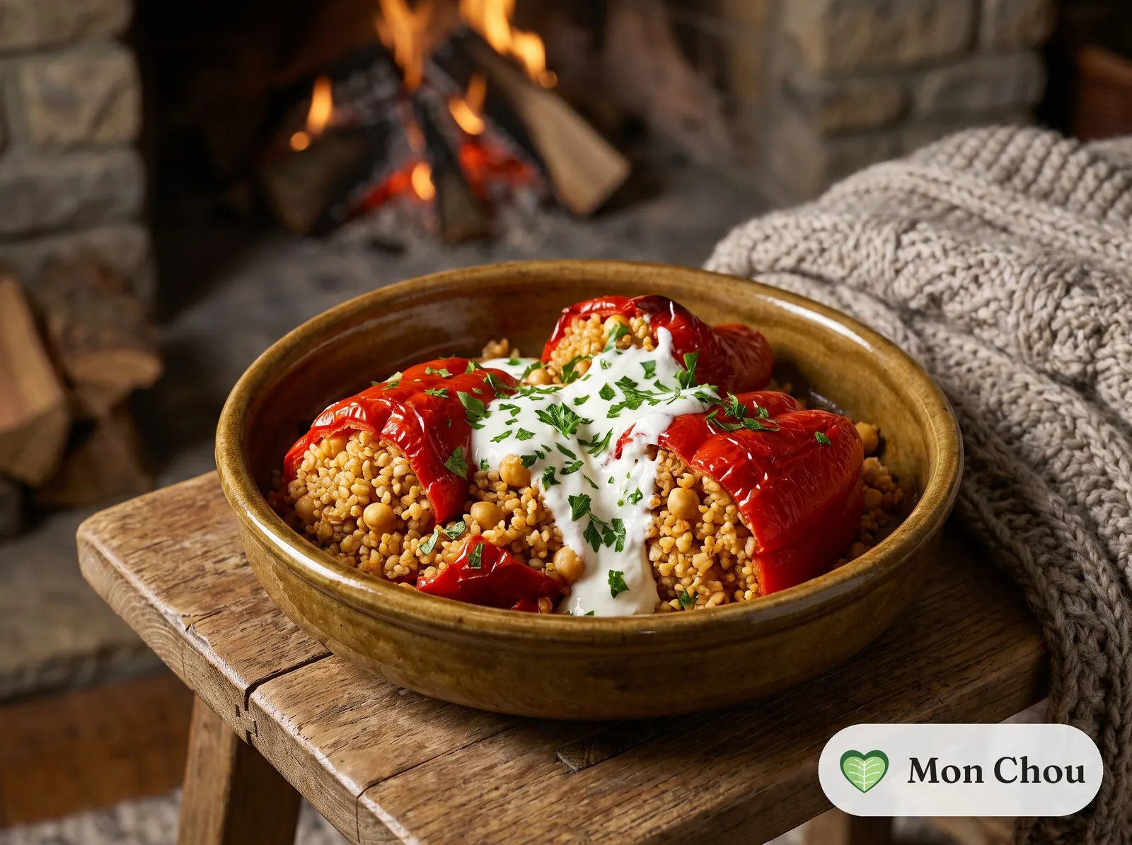 Poivrons farcis au boulgour et pois chiches