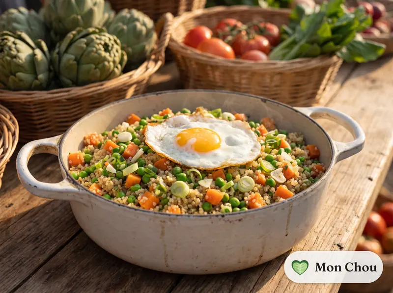 Quinoa sauté aux légumes et œuf