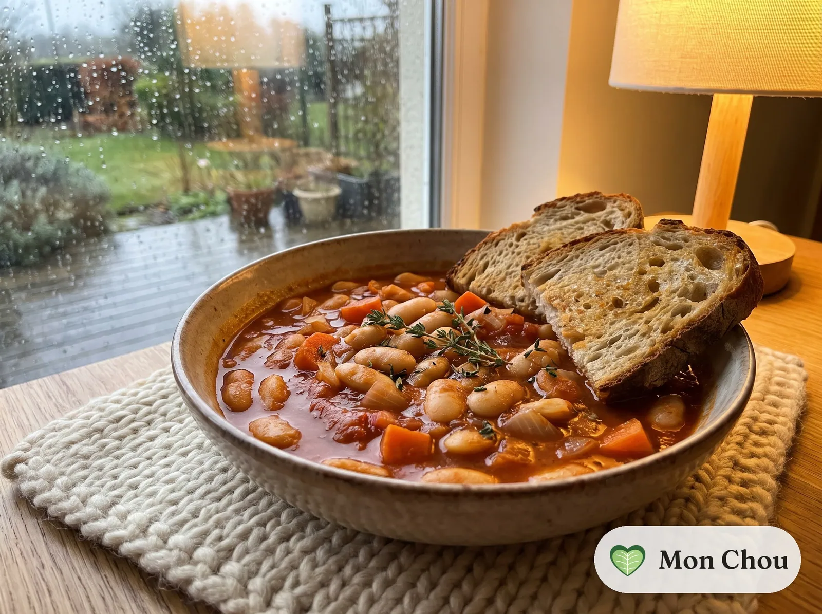 White bean and tomato stew with toasted bread