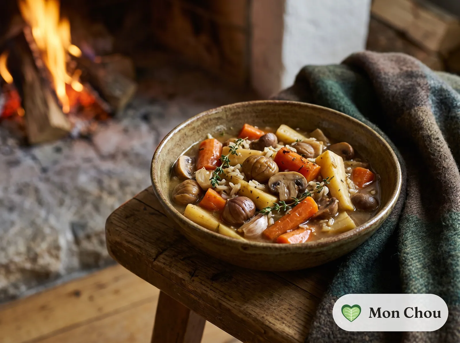 Autumn vegetable stew with chestnuts and rice