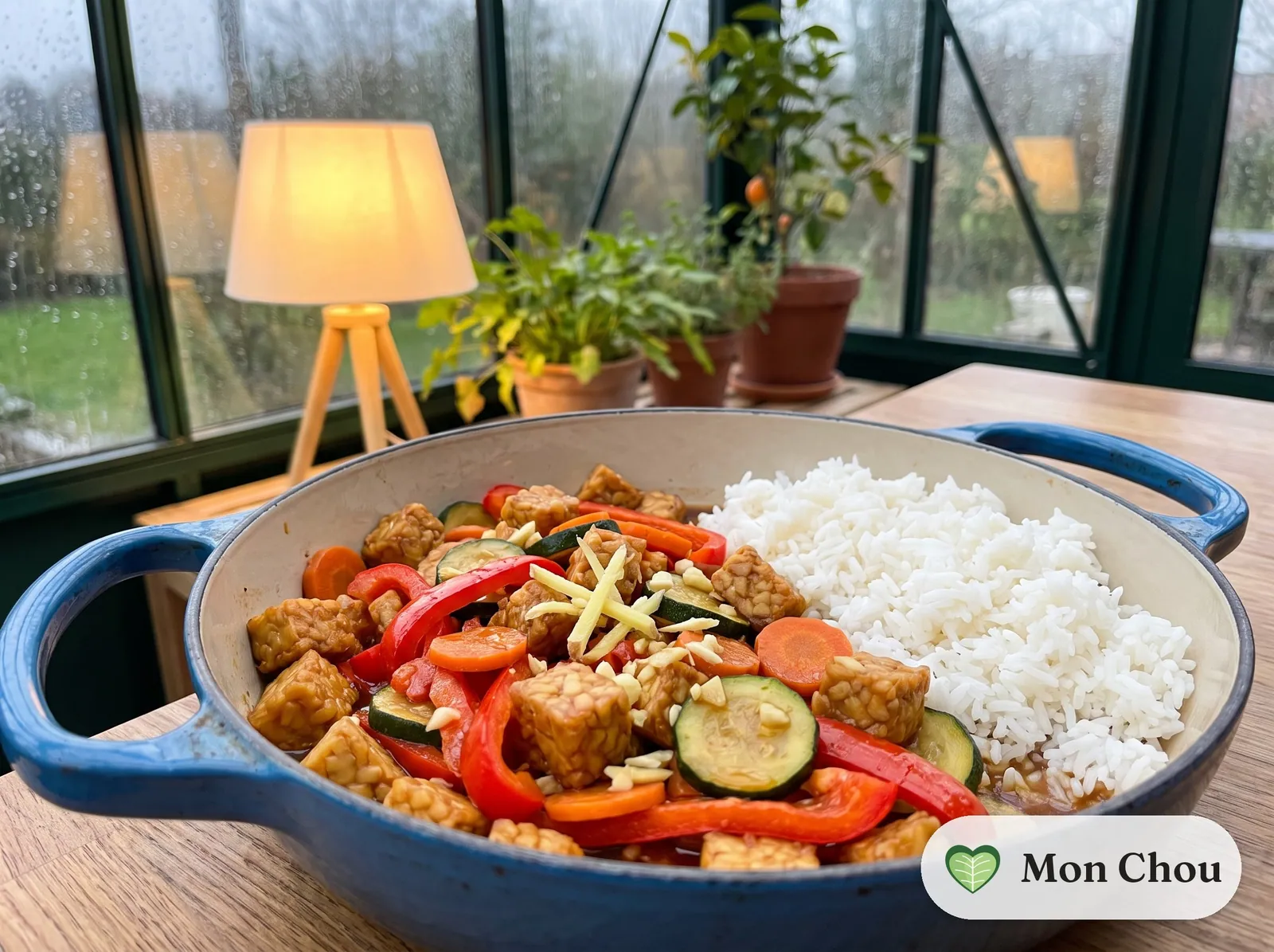 Tempeh sauté au gingembre et riz