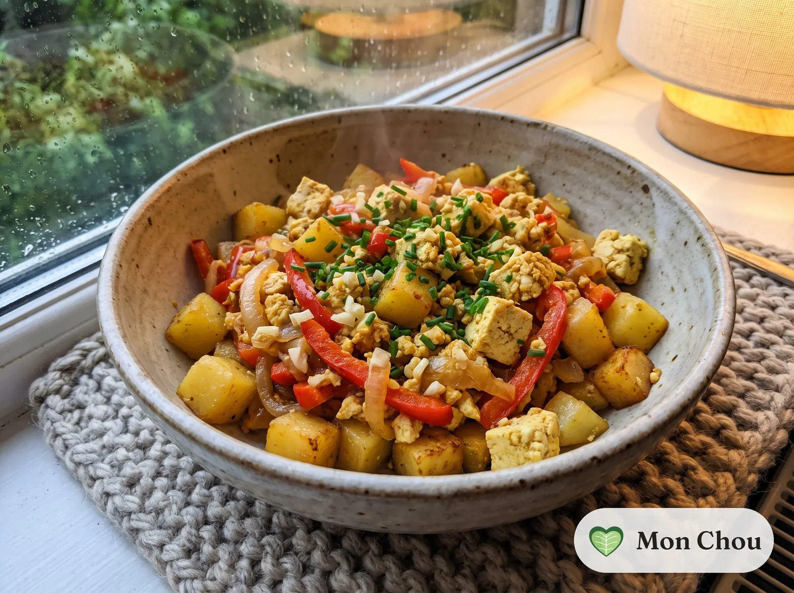 Tofu Rührei mit Gemüse und Bratkartoffeln