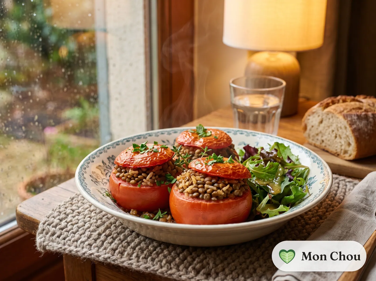Tomates farcies aux lentilles et riz