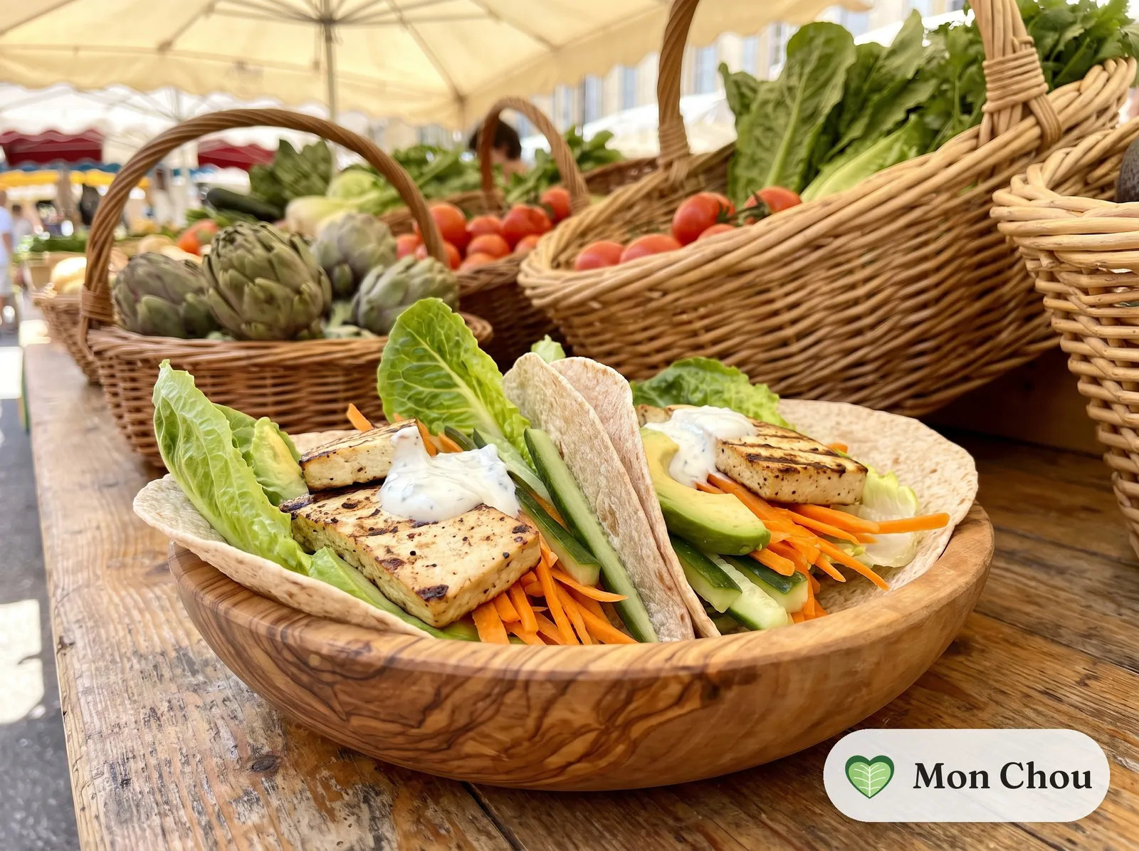 Wraps de tofu grillé et crudités