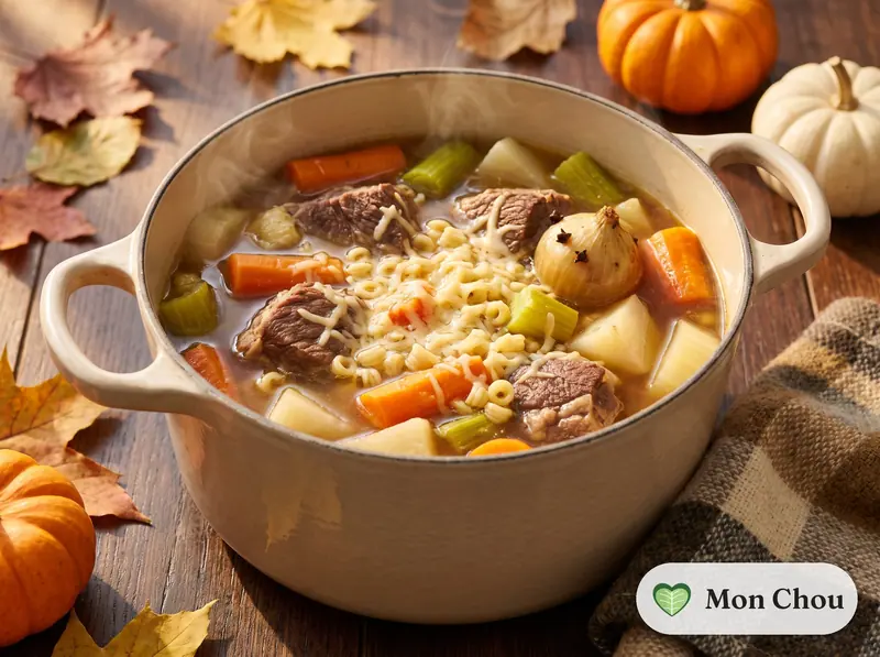 Bouillon de bœuf aux légumes et petites pâtes