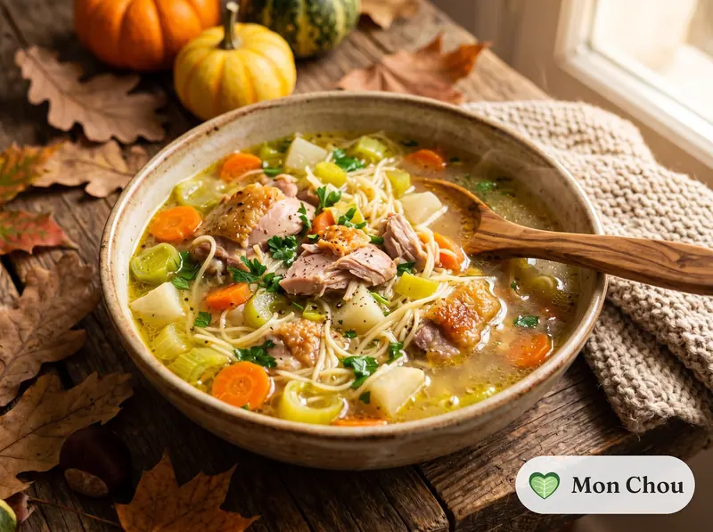Bouillon de poulet aux légumes et vermicelles