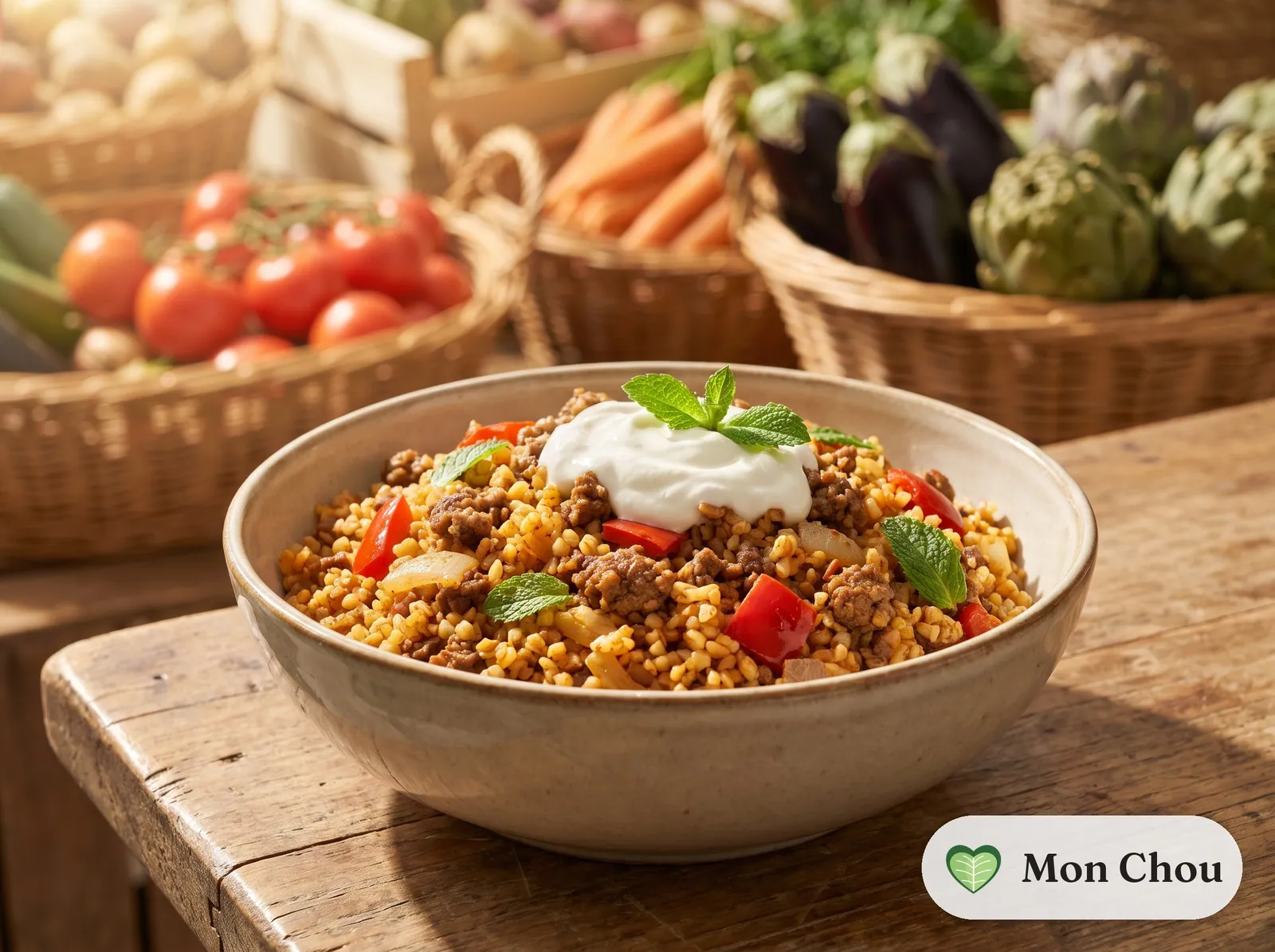 Würziger Bulgur mit Lamm, Gemüse und Joghurt