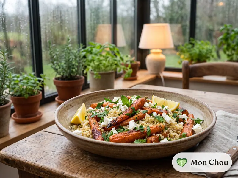Honig geröstete Karotten mit Bulgur und Feta