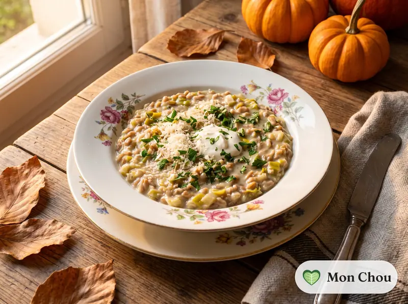 Épeautre aux poireaux et parmesan