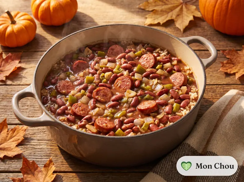 Haricots rouges mijotés à la saucisse fumée et riz