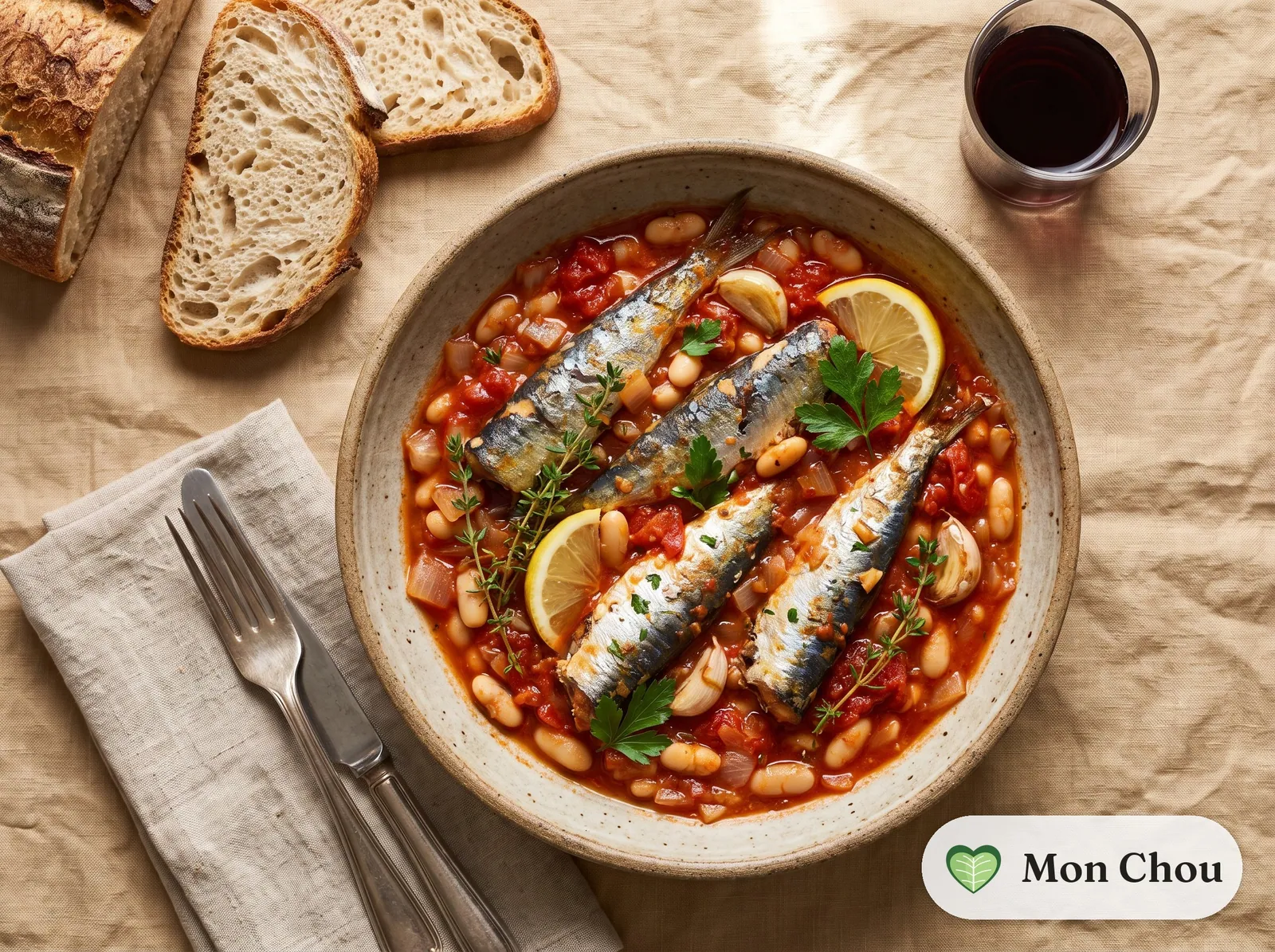 Sardines in tomato sauce with white beans